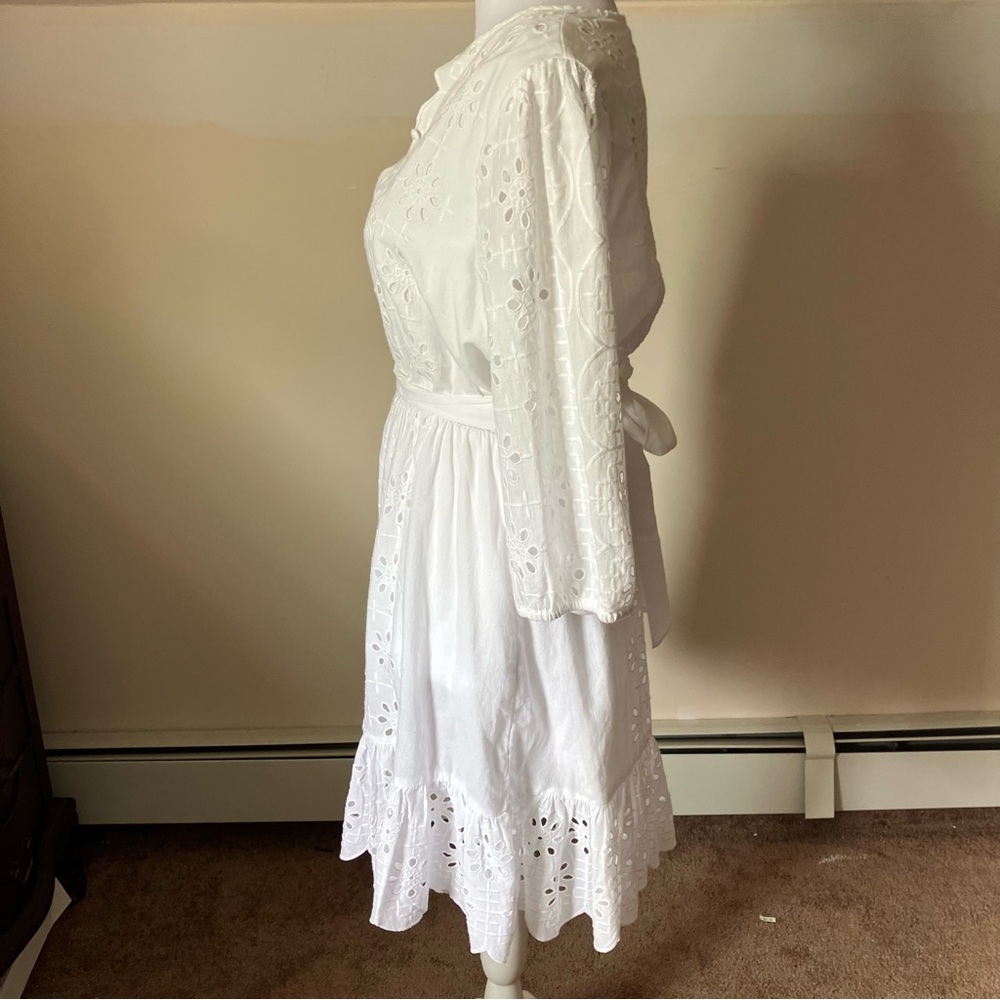 J.Crew White Eyelet Mini Dress | Belted Cotton | Cottagecore Summer size Small - Picture 7 of 12